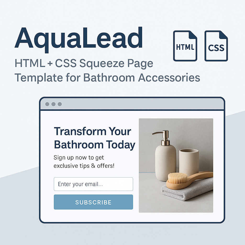 AquaLead: Bathroom Accessory Squeeze Page Template (HTML + CSS)