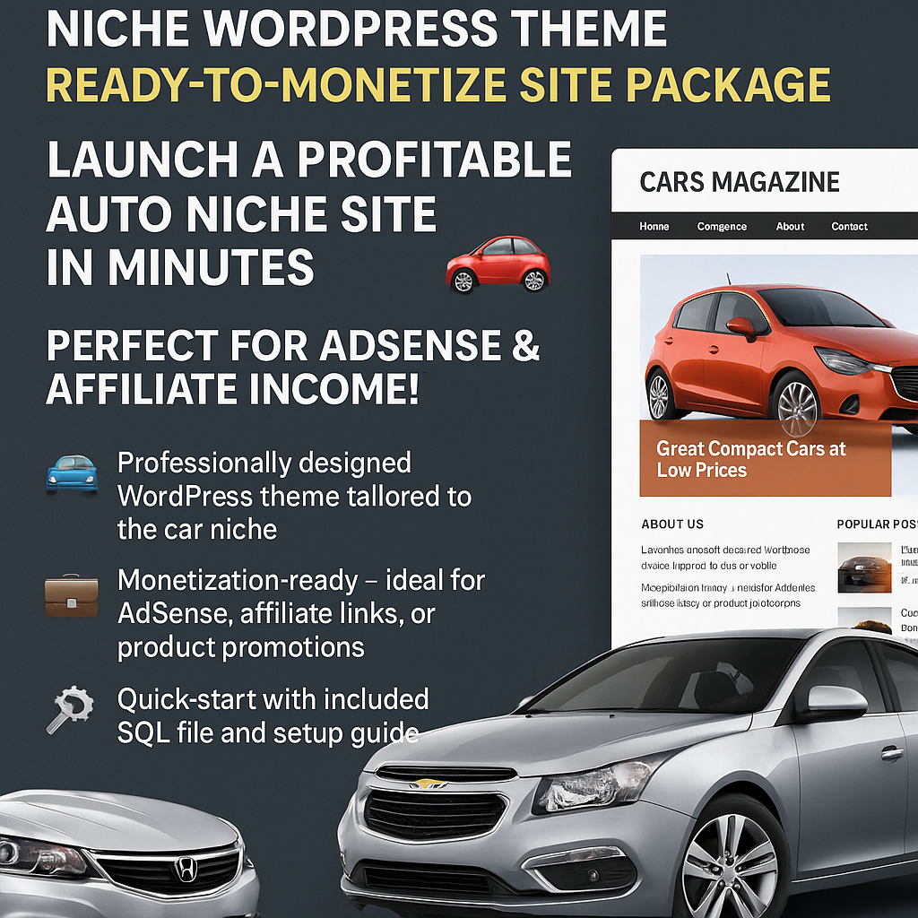 Cars & Automobile Niche WordPress Theme – Ready-to-Monetize Site Package