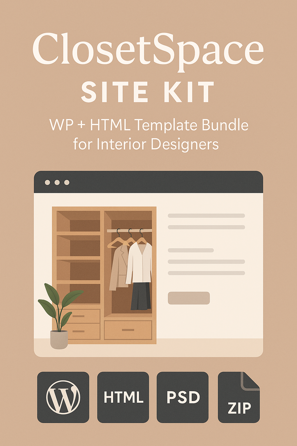 ClosetSpace Site Kit: WP + HTML Template Bundle for Interior Designers