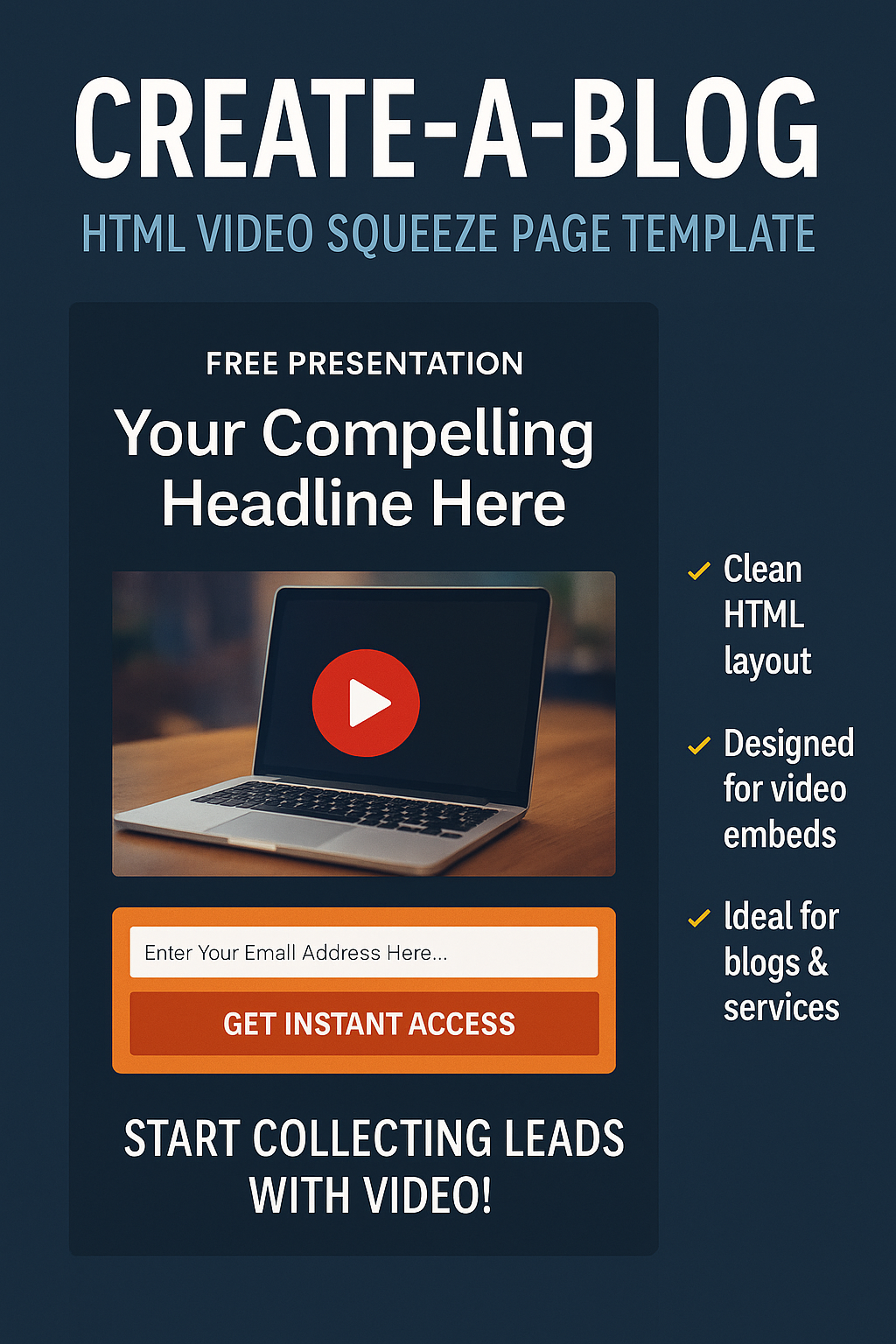 Create-a-Blog – HTML Video Squeeze Page Template