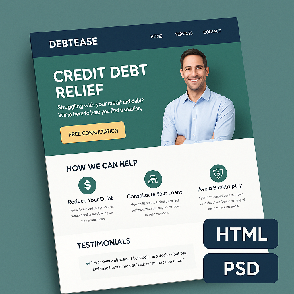 DebtEase – HTML + PSD Website Template for Credit Relief