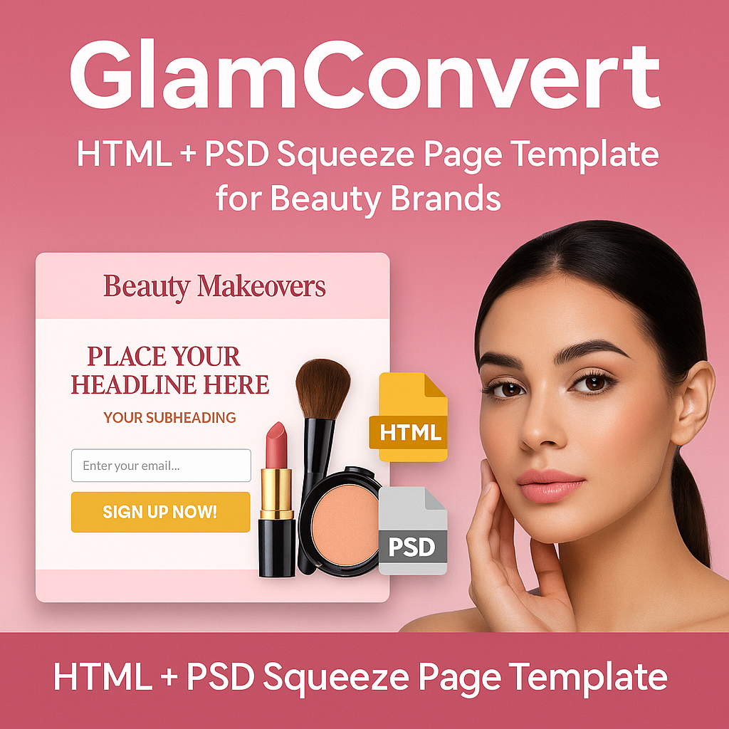 GlamConvert: Beauty Squeeze Page Template (HTML + PSD)