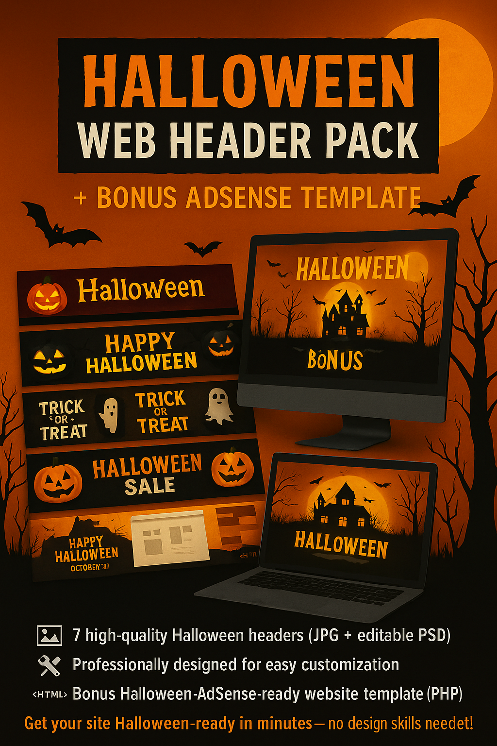 Halloween Web Header Pack + Bonus AdSense Template