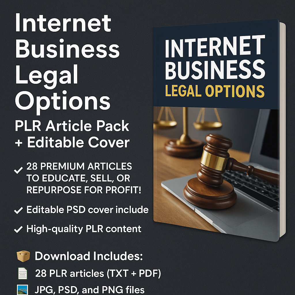 Internet Business Legal Options – PLR Article Pack + Editable Cover