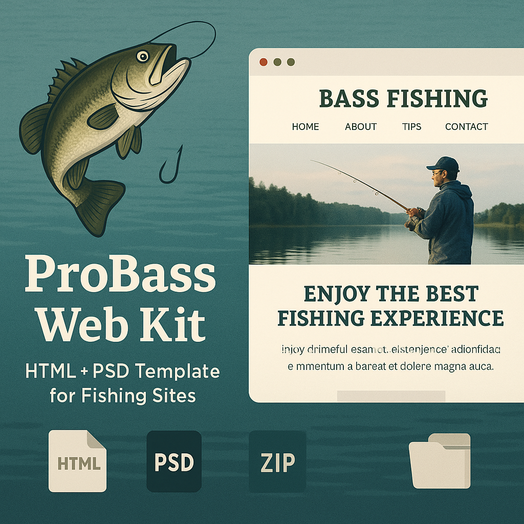 ProBass Web Kit: HTML + PSD Website Template for Fishing Enthusiasts