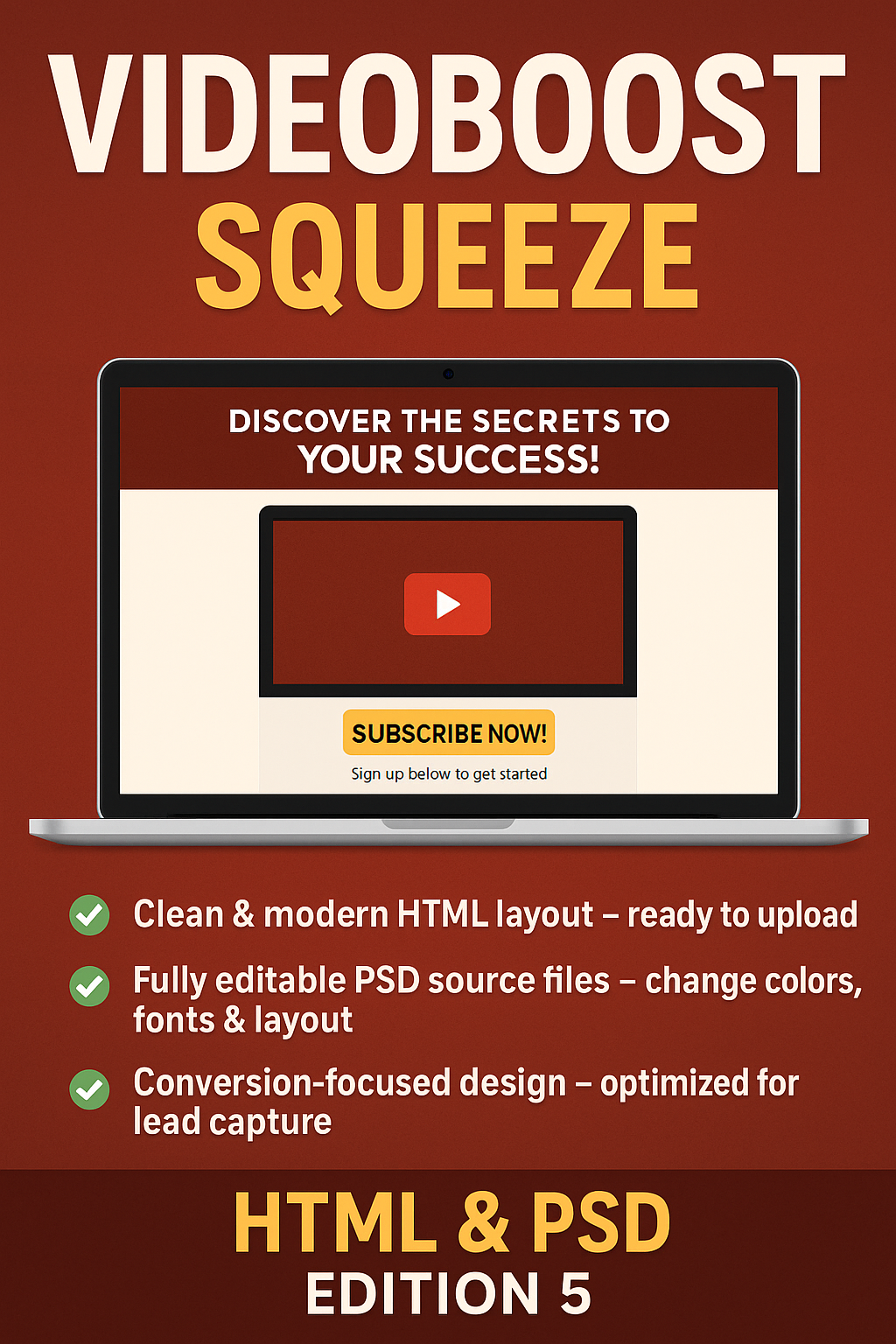 VideoBoost Squeeze – HTML & PSD Edition 5