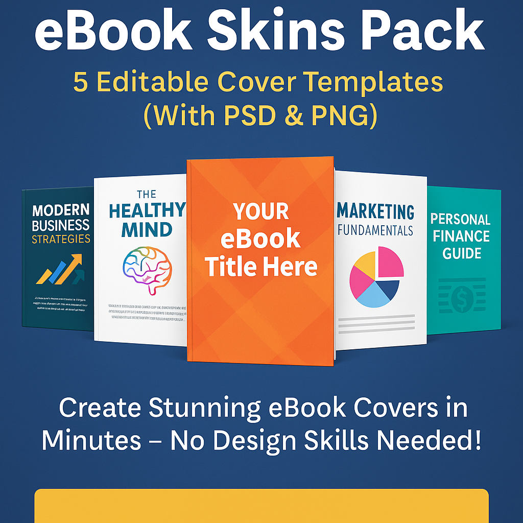 eBook Skins Pack – 5 Editable Cover Templates (With PSD & PNG)