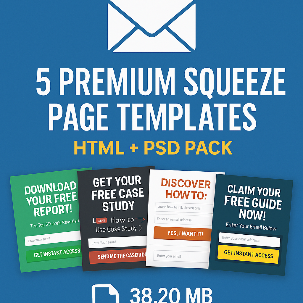 5 Premium Squeeze Page Templates – HTML + PSD Pack