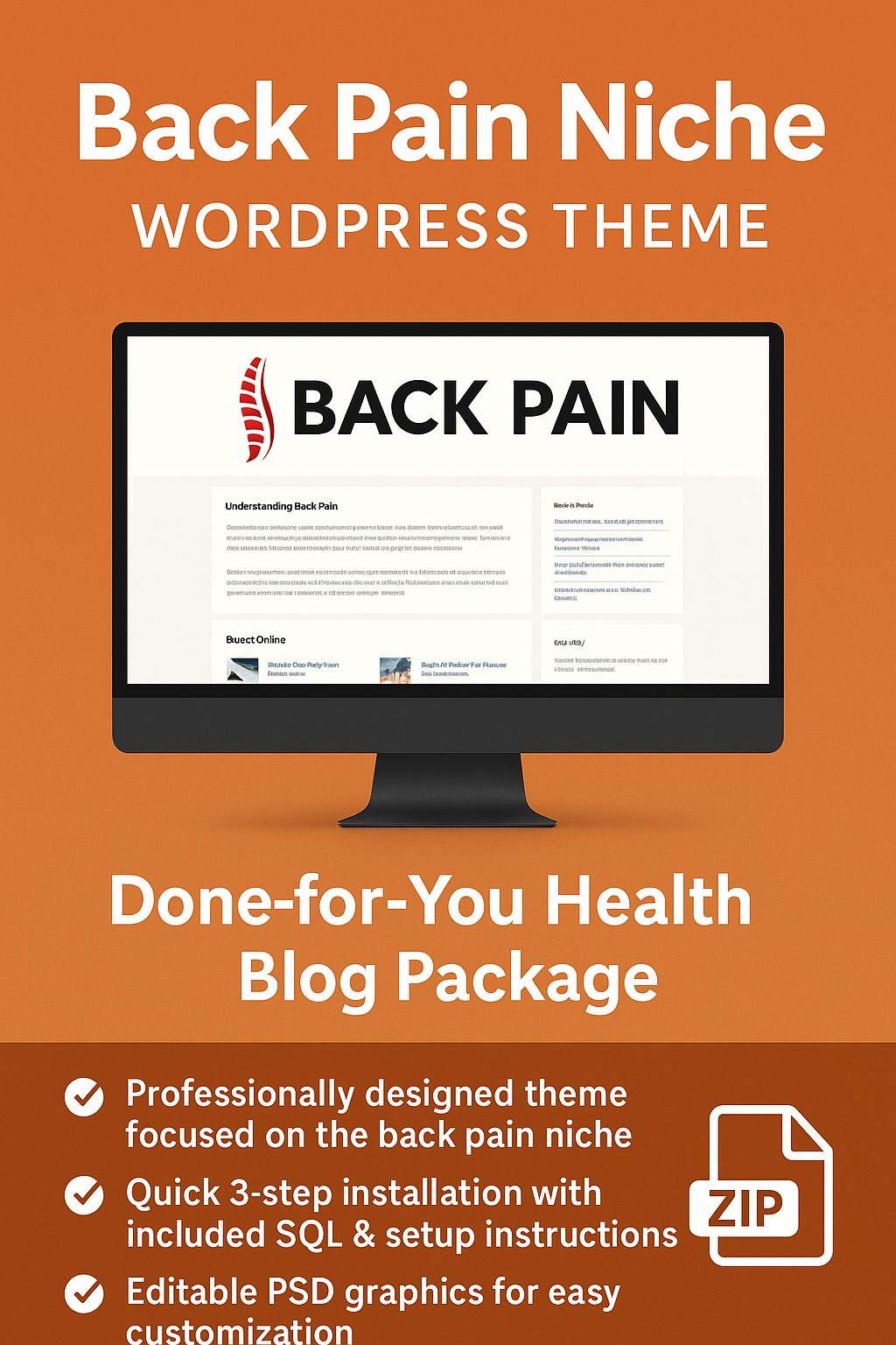 Back Pain Niche WordPress Theme – Done-for-You Health Blog Package
