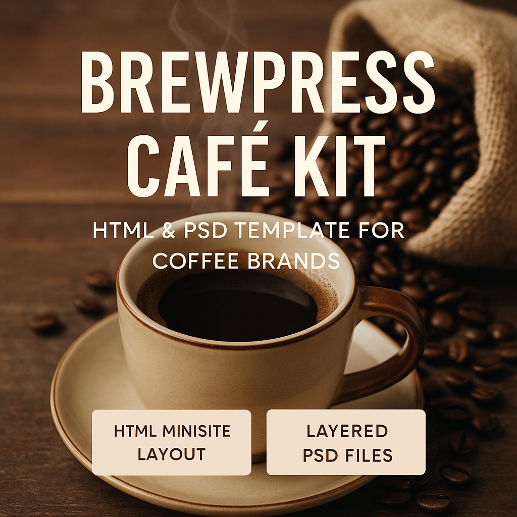BrewPress Café Kit – HTML & PSD Template for Coffee Brands