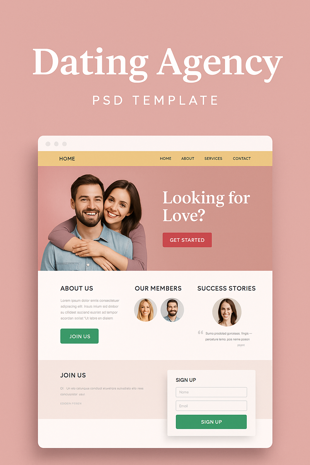 DateConnect – PSD Website Template for Dating Agencies