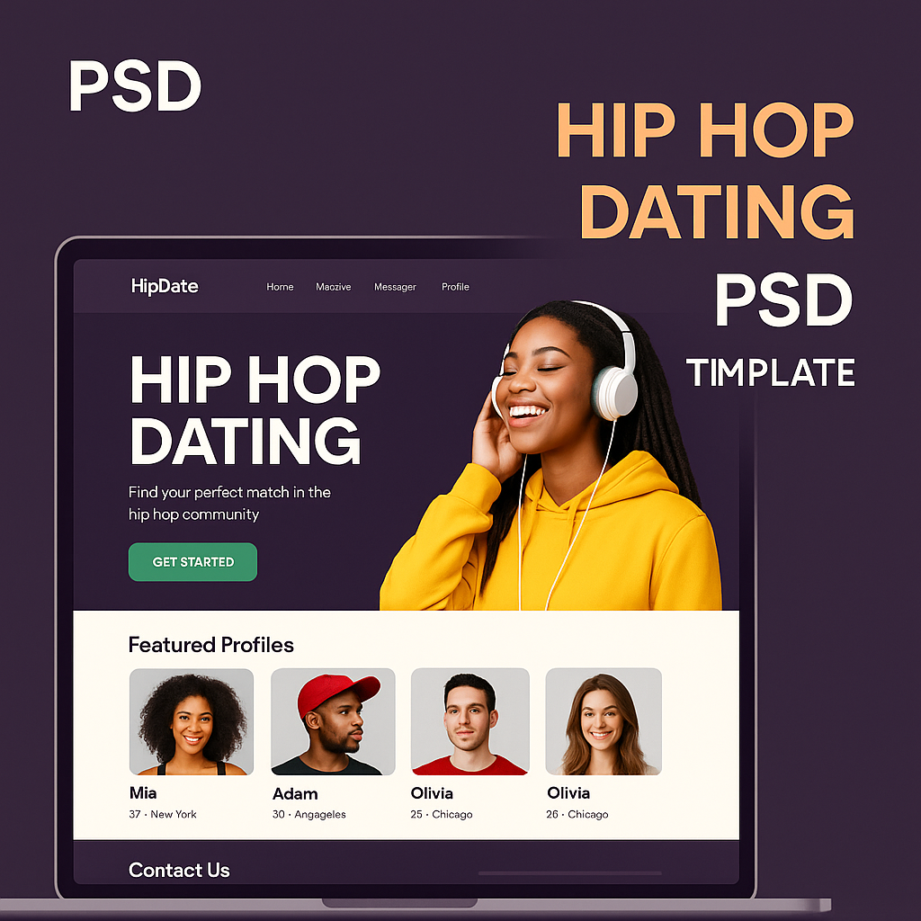 HipDate – PSD Website Template for Hip Hop Dating