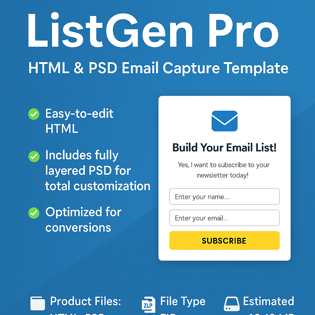 ListGen Pro – HTML & PSD Email Capture Template