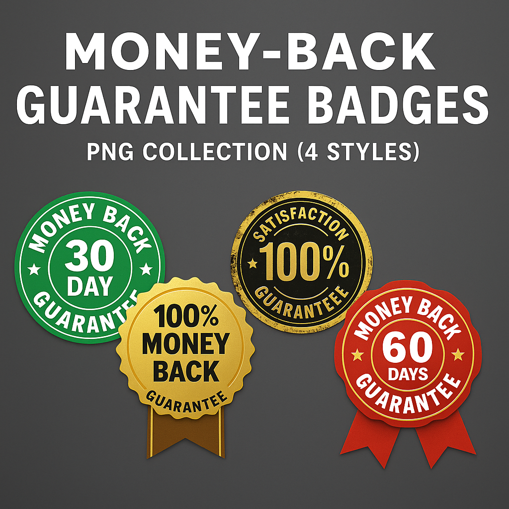 Money-Back Guarantee Badges – PNG Collection (4 Styles)
