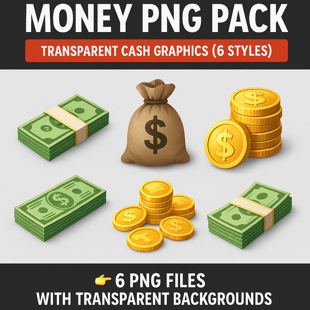 Money PNG Pack – Transparent Cash Graphics (6 Styles)