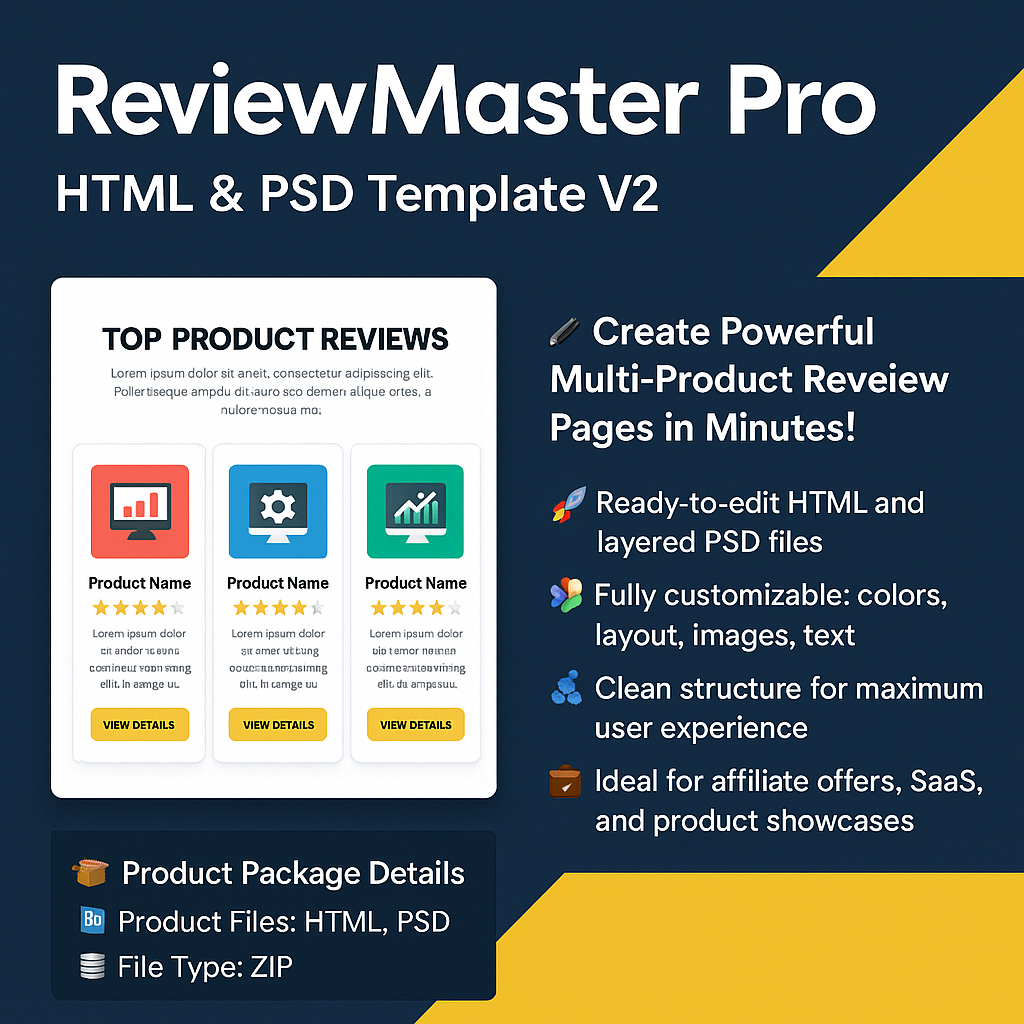 ReviewMaster Pro – HTML & PSD Template V2
